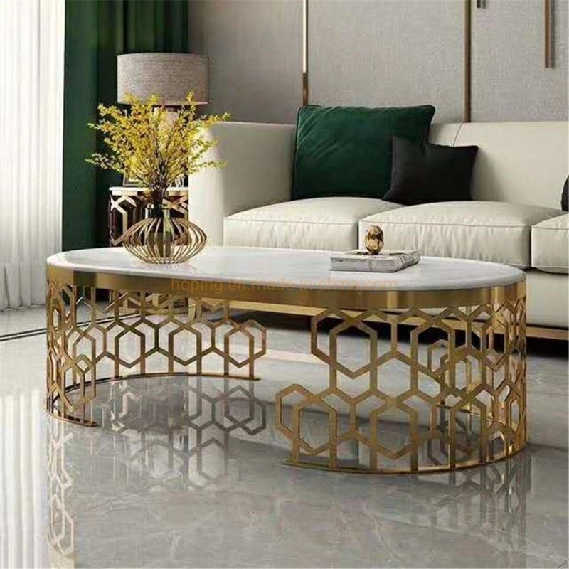 Modern Hotel Banquet Table Popular Cheap Price Gold Mirror White Marble Top Coffee Center Table