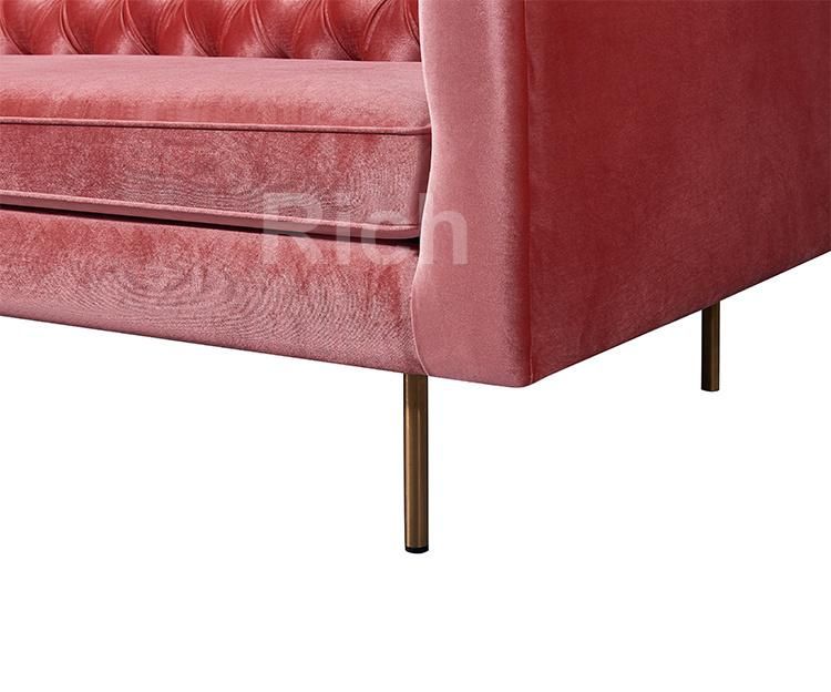 Living Room Set Furniture Pink Velvet Modern Sofa with Buttons