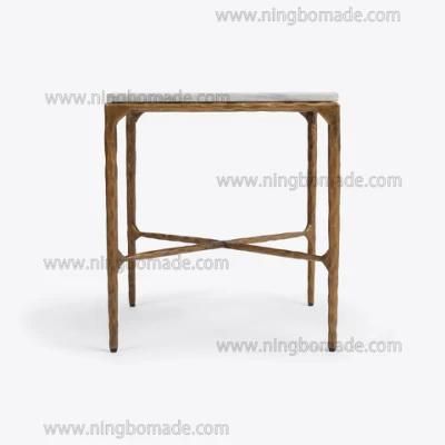 Rustic Hand Forged Collection Furniture Forged Solid Iron with Brass Color and Thick White Cloud Marble Sofa Table