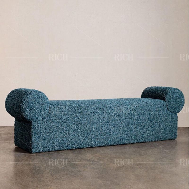 Teddy Boucle Fabric Long Ottoman Bench