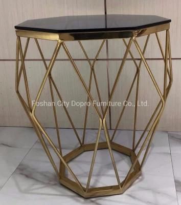 Simple Antique Polygon Blushed Brass Octagon Glass End Table