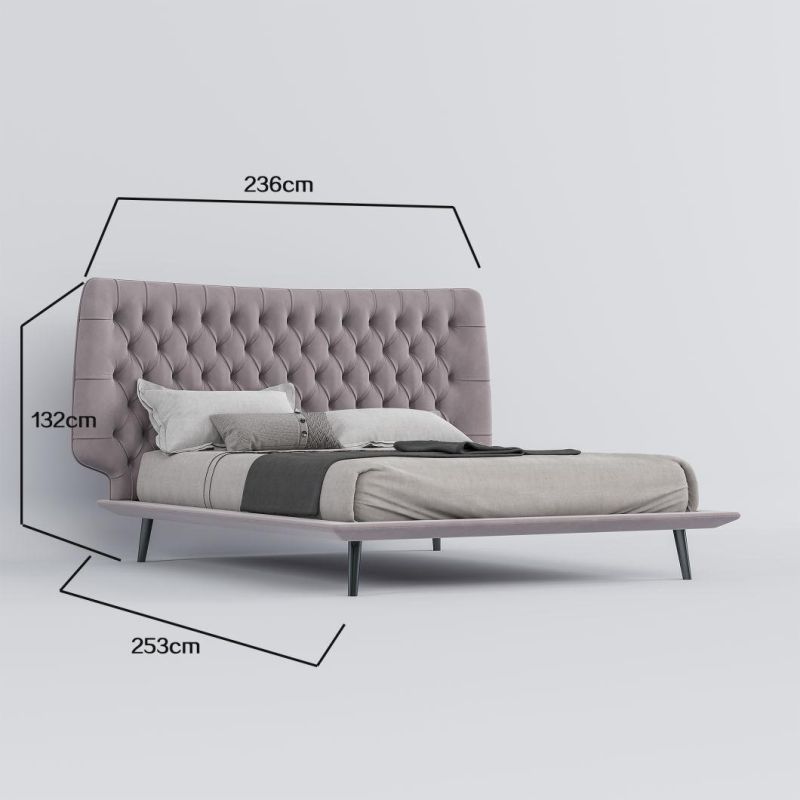 Modern New Design Tufted Button Bedroom Furniture Set Nordic Simple Stainless Steel Leg Fabric Bed