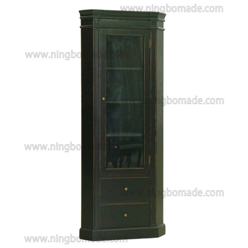 Traditional Classic Provincial Furniture Black Solid Wood Corner Cabinet