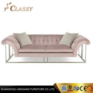 Home Modern Frame Metal Furniture Sofa with Pink Polyester Fabric