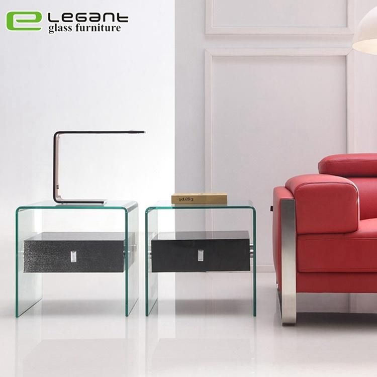 Furniture Bent Glass Coffee Side Table with Drawer