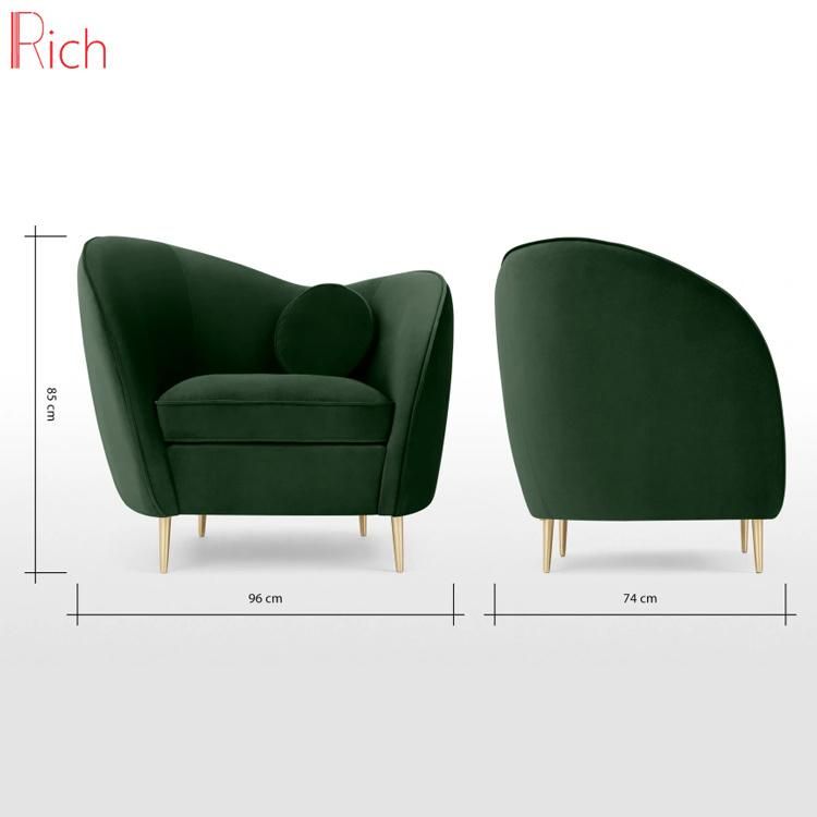 Home Design Green Fabric Tub Chair Sectional Modern Furniture Living Room Sofa Chair Velvet