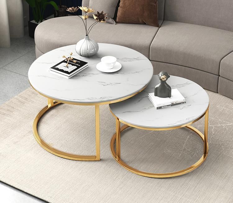 Modern Simple Small Apartment Home Living Room Rock Board Round Combination Coffee Table