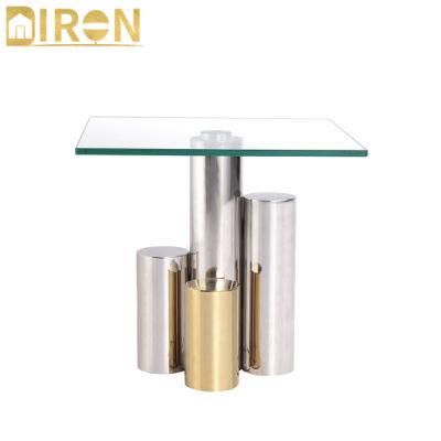 OEM/ODM Luxury Modern Design Home Furniture Stainless Steel Base Tempered Glass Side Table