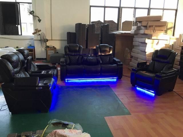 Power Reclining Sofa with LED Light in Leather Gel Material for Living Room Set