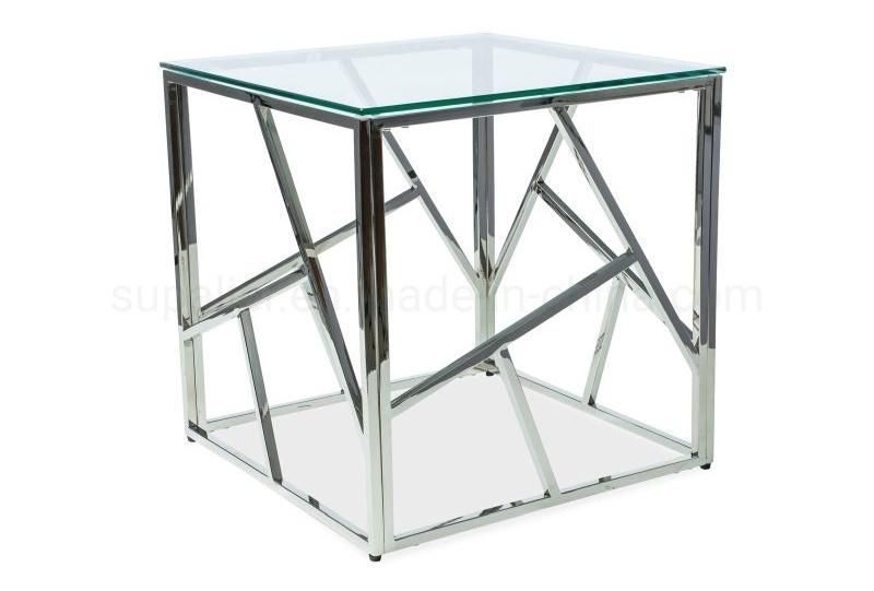 European Design Stainless Steel Silver Geometric Coffee Side Table