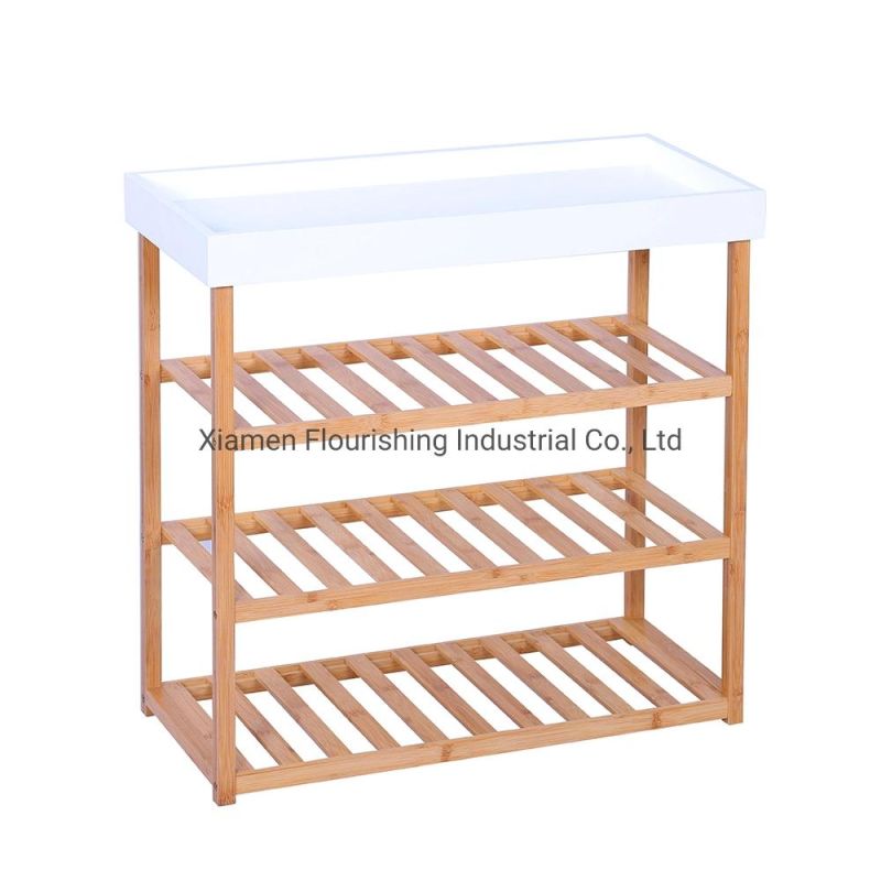 Fashion Wooden Console Table with 3 Shelf and 1 Tray, Bamboo Storage Table