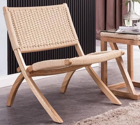 Foldable rope chairs with solid wood frame