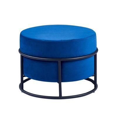 Free Sample Multi-Color Steel Base Velvet Round Footstool Ottoman Pouf