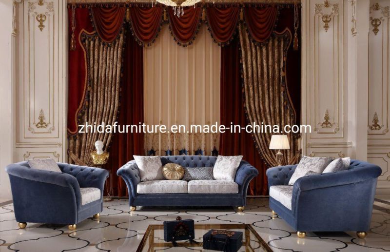 Navy Blue Velvet Villa Design Home Living Room Sofa for Reception