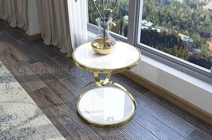 Hotel Furniture Gold Frame Round Glass Bed Side Table