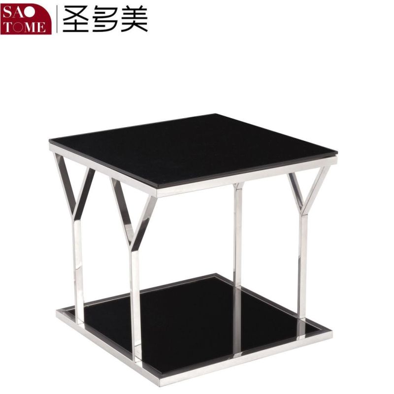 Modern Practical Living Room Furniture Stainless Steel Black Glass Round Table