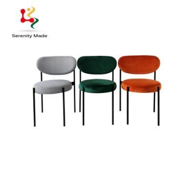 High Quality Coffee Shop Outdoor Furniture Round Velvet Upholstered Metal Frame Dining Chairs