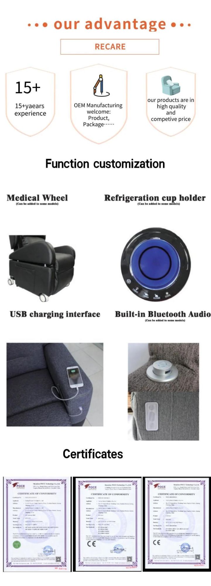 Electric Rise and Recline Chair for Old Man, Lift Tilt Mobility Chair Riser Recliner Coach