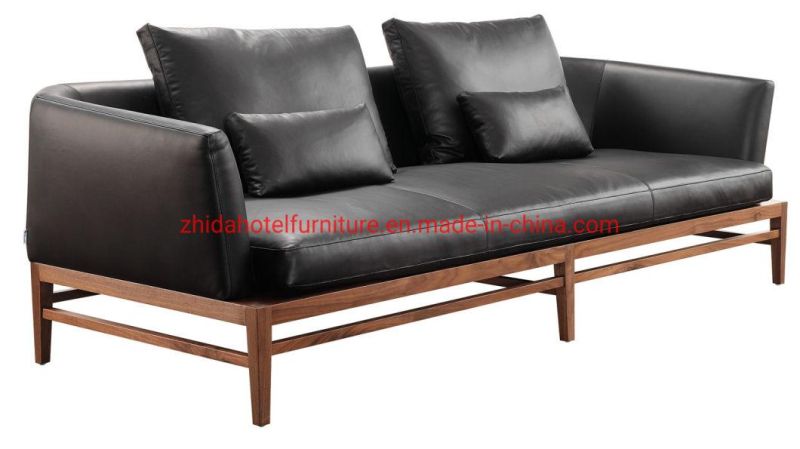 Walnut Wood Base Living Room Furniture Modern Leather Fabric Sofa