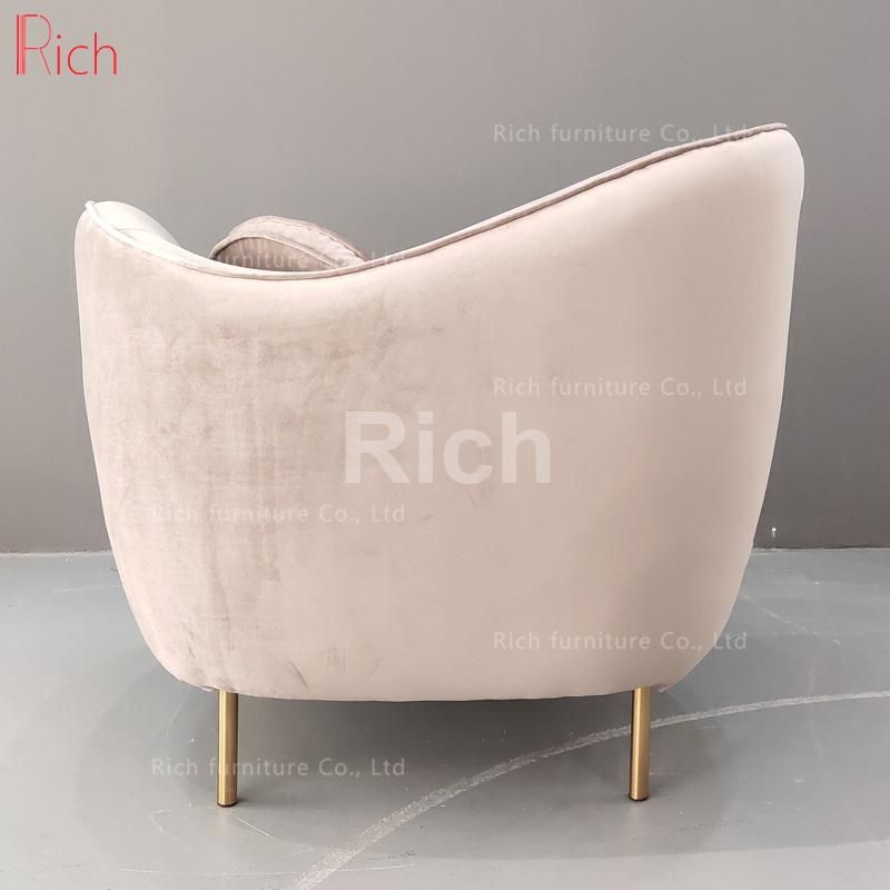 European Single Grey Velvet Fabric Living Room Furniture Gold Stainless Steel Legs Sofa