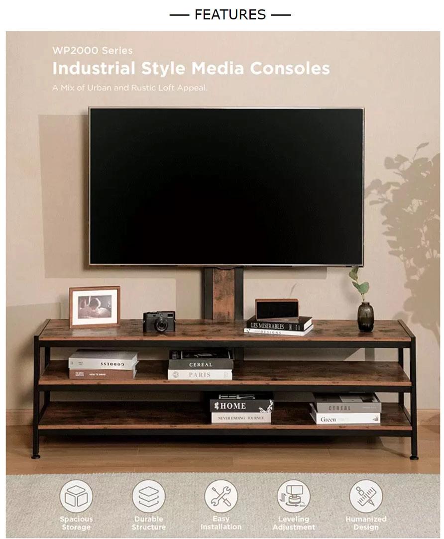 Modern Living Room Furniture Large 3-Tier Industrial Style Media Console TV Floor Stand Cabinet