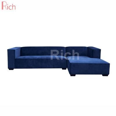 Blue Fabric Velvet Right Chaise Lounge L Shaped Modular Sofa