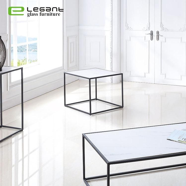 Modern Square Glass Ceramic Top Side Table for Office