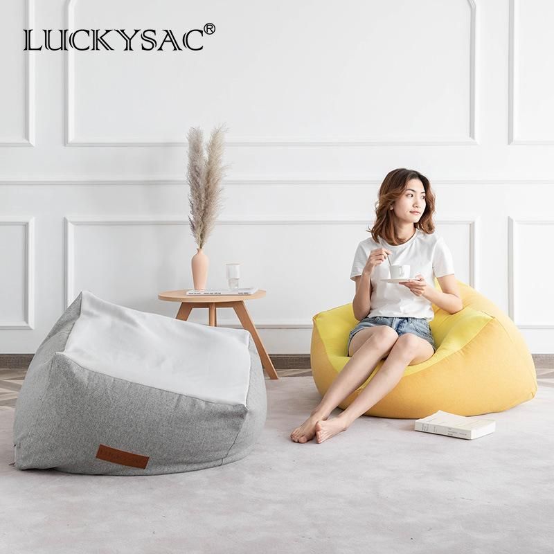 Square Faux Linen Bean Bag Leisure Modern Style Adult Resting Sofa