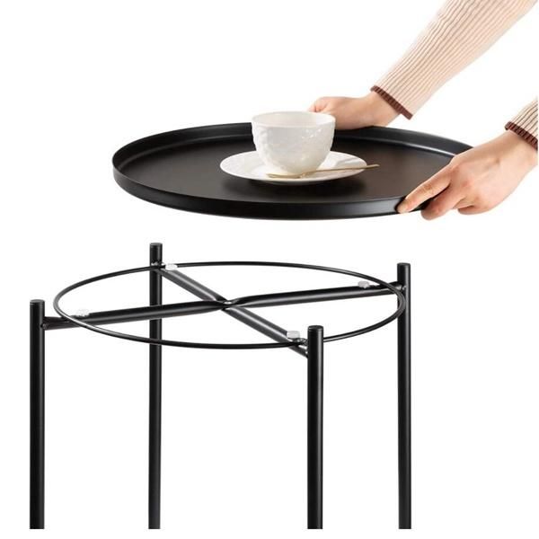 Home Decor Metal Round End Table with Removable Tray