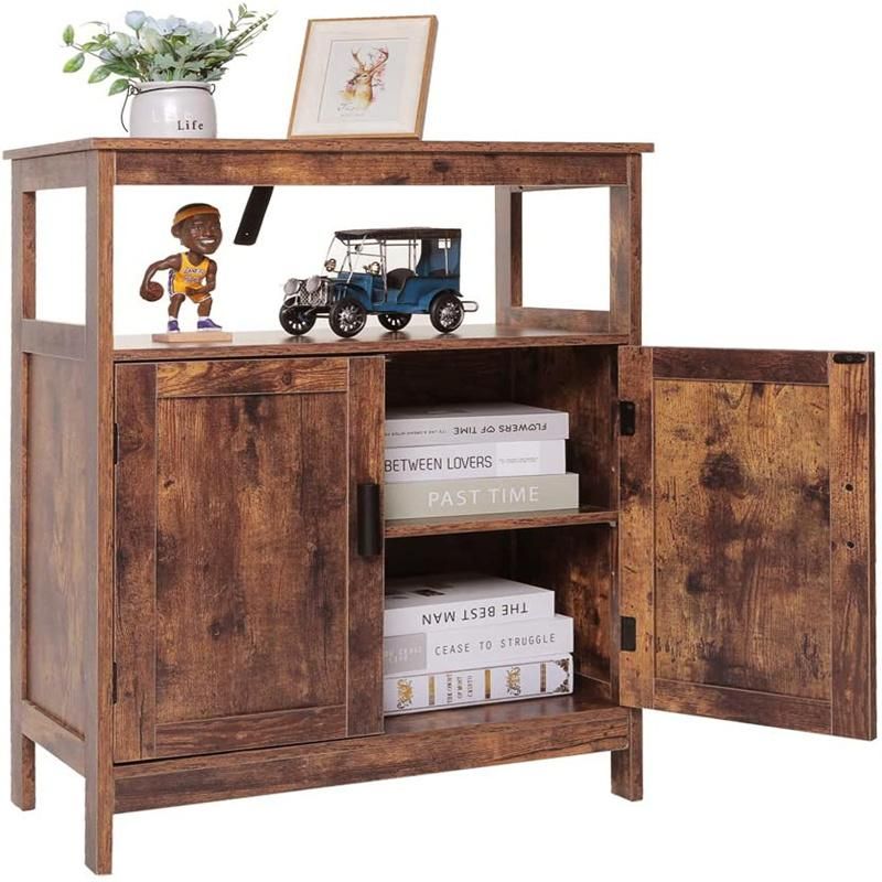 Living Room with 2 Doors and Adjustable Shelves Rustic Brown Floor-Standing Drawer Cabinet 0223