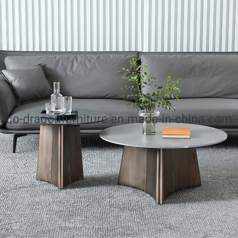 Hot Sale Modern Furniture Steel Coffee Table with Marble Top