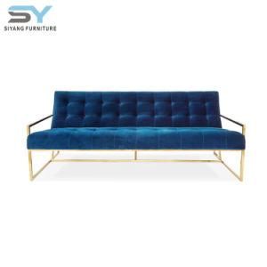 Living Room Furniture Leather Sofa Set Blue Three-Seat Sofa