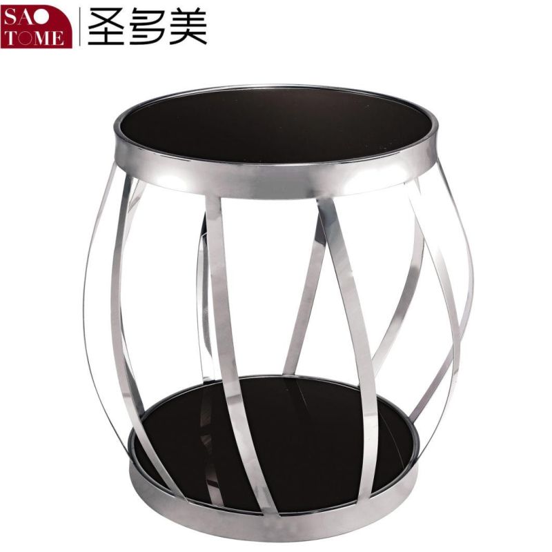 Modern Living Room Furniture Stainless Steel Black Glass Surface Two-Story Round Table