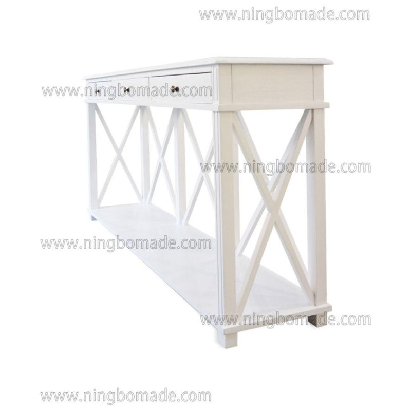 French Simple Style Handmade Modern Drawing-Room Furniture Solid Wood White with Cross Back Console Desk