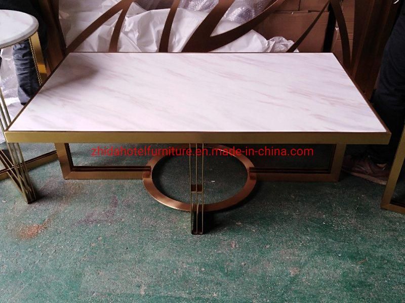 White Marble Top Center Table Gold Stainless Steel Coffee Table