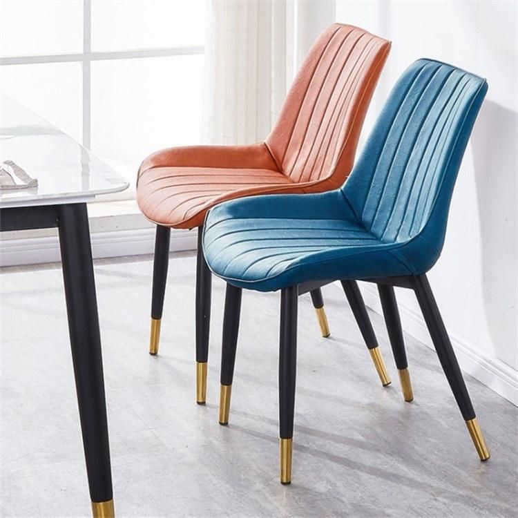 Hotel Ergonomic Metal Leg Upholstered Dining Room Chair Z Shaped Leather Living Room Chair