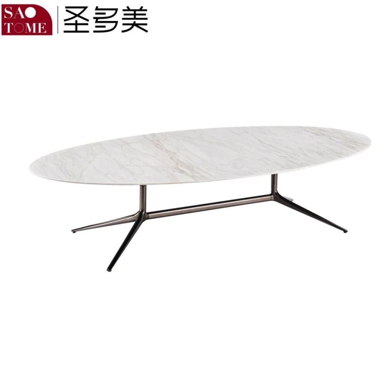 Modern European Hotel Family Living Room Smoked White Oak Elliptic Table