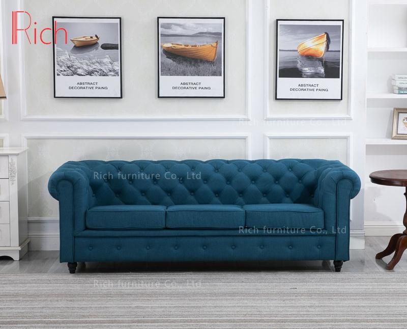 Modern Leisure Hotel Living Room Reception Fabric Chesterfield Sofa Set