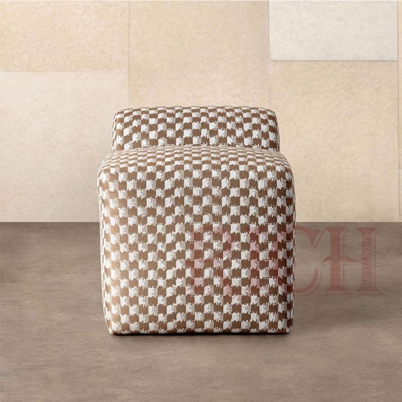 Living Room Low Back Houndstooth Fabric Shoe Stool