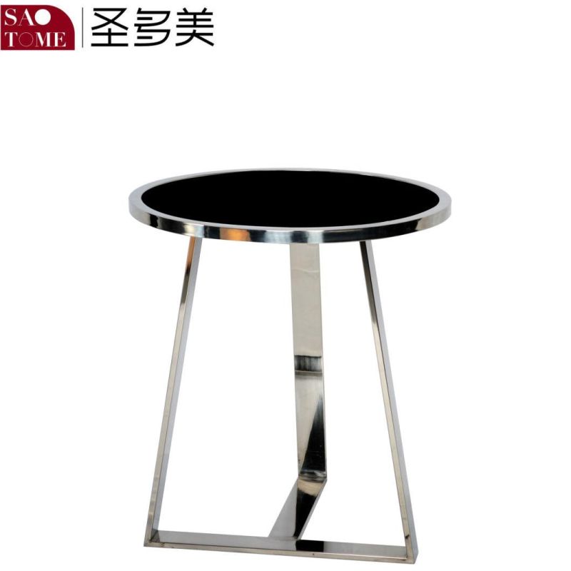 Modern Metal Frame Black Glass Surface Two-Layer End Table