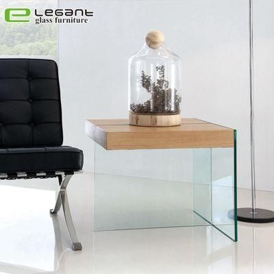 Clear Glass Side Table with Ash Wood Veneer