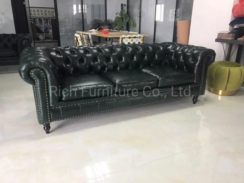 Home European Size Designer Replica Classic Antique Retro Genuine Leather PU Couch Living Room Furniture Chesterfield Sofa Hotel Office Leisure Sofa