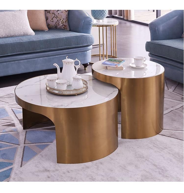 Modern Furniture Stainless Steel Marble Rock Plate Coffee Table Set