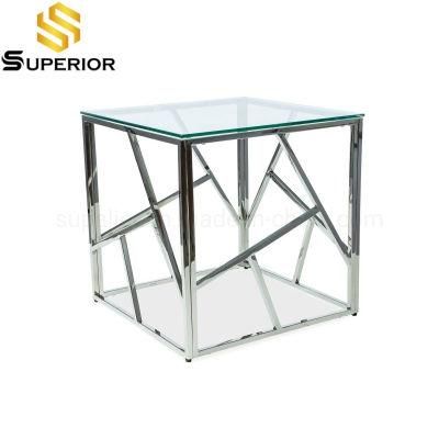 European Design Stainless Steel Silver Geometric Coffee Side Table