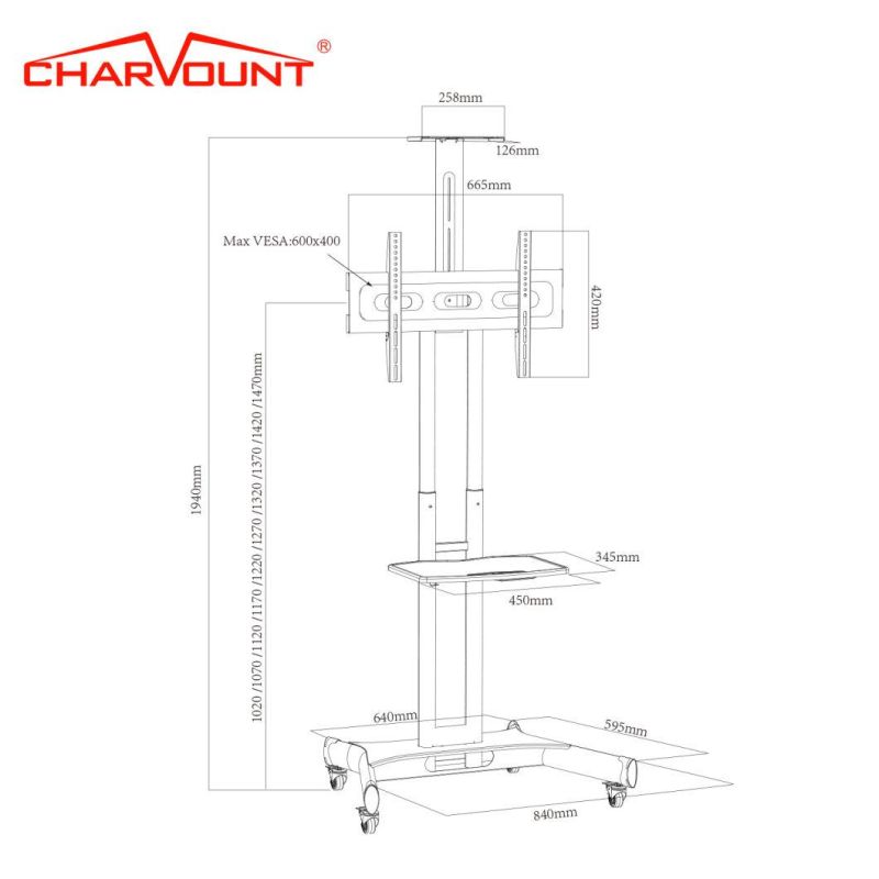 High Quality Rolling TV Stand for 32" to 70" Tvs (CT-FTVS-T104SE)