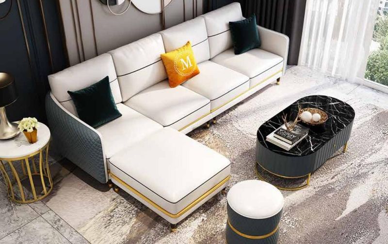 139 Simple Style Living Room Leather Sofa and Table Furniture