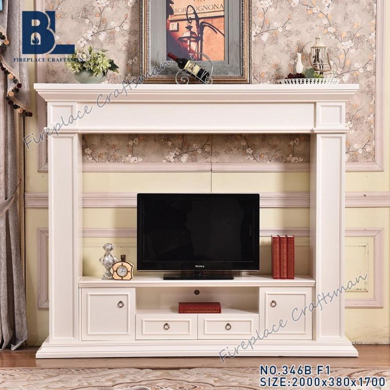 Simulation Marble White Fireplace TV Stand with Drawer and Storage Cabinet 346b