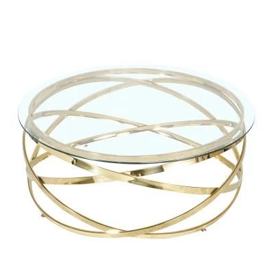 Contemporary Living Room Round Luxury Hotel Furniture Clear Glass Metal Stainless Steel Coffee Table