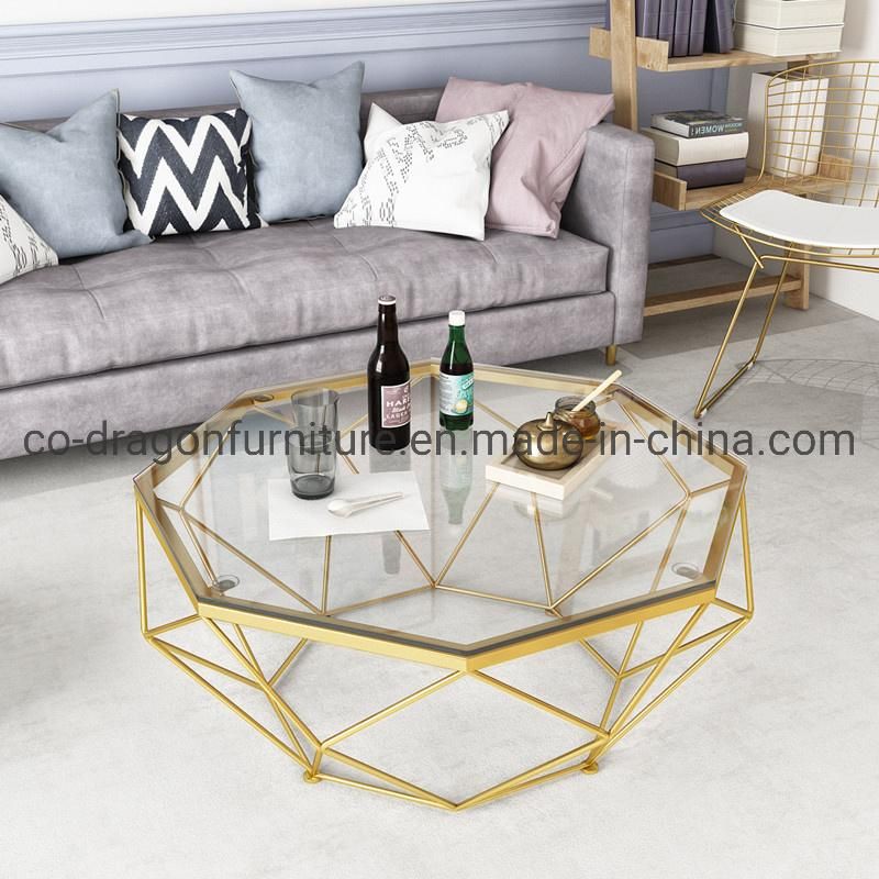 New Design Livingroom Furniture Steel Coffee Table with Glass Top