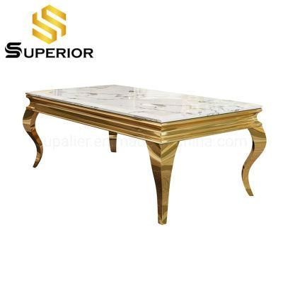 Royal Gold Large White Marble Rectangle Coffee Table